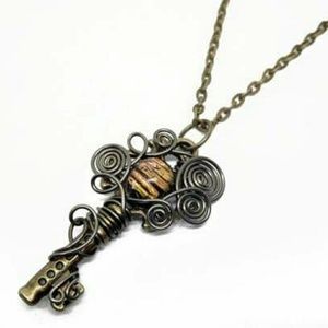 Steampunk Fused Art Glass Skeleton Key Necklace